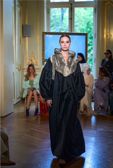 Raw Silk and Brocade Cape Dress
