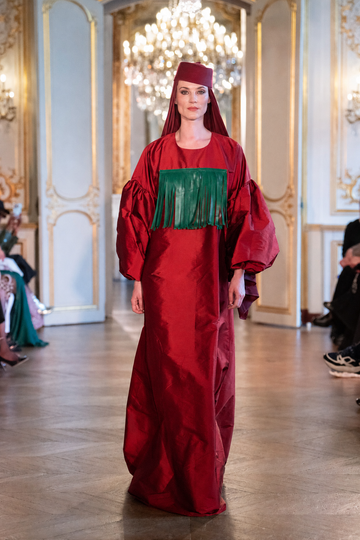 Long raw silk red/burgundy floor length dress with fringes